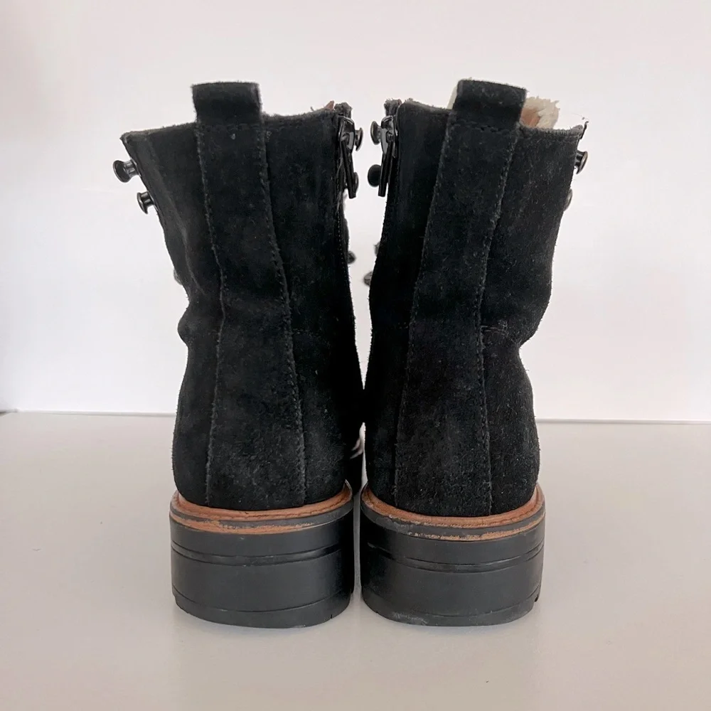 Marc Fisher LTD Lizzie Suede Faux Shearling Lace up Mid Rise Winter Boots, 6.5